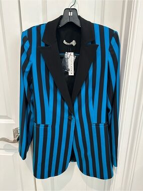 Alice& Olivia  Black & Blue Striped Blazer